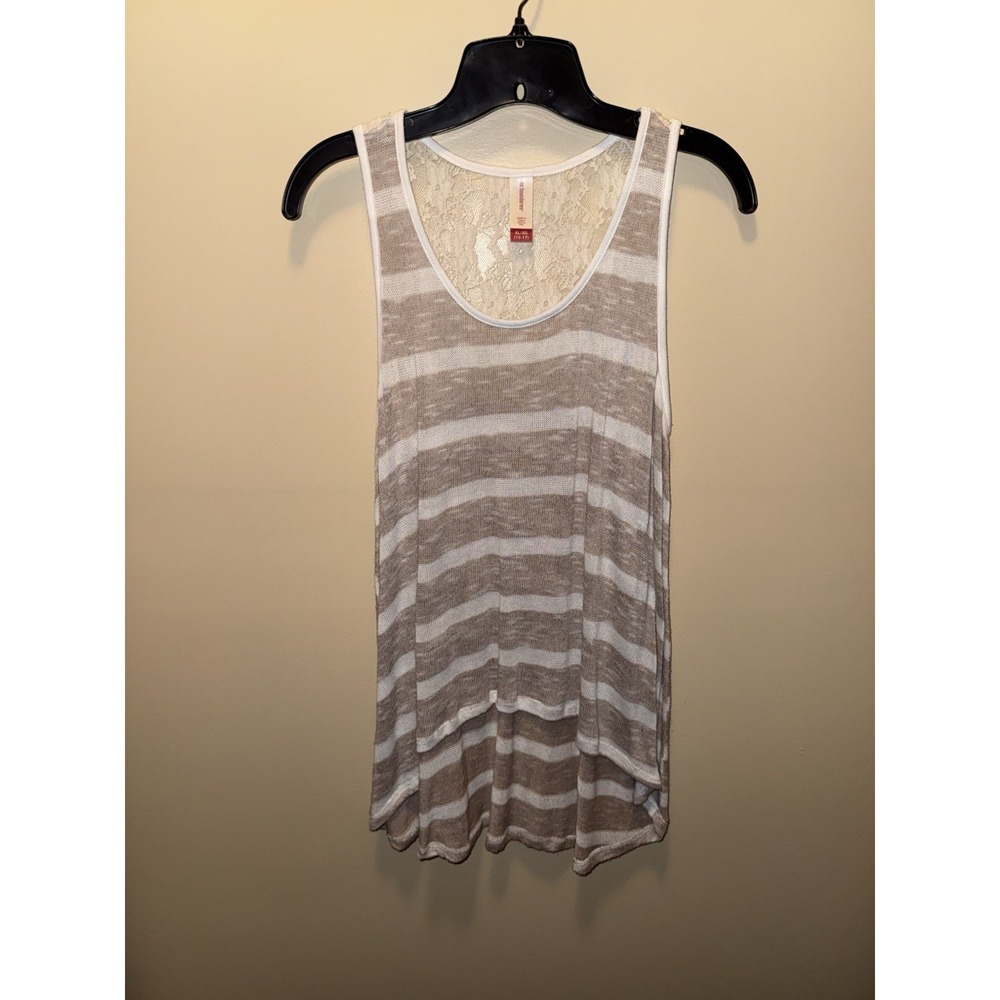 Striped Lace Sweater Tank Top Flowy Y2K Brown And White Size XL No Boundaries